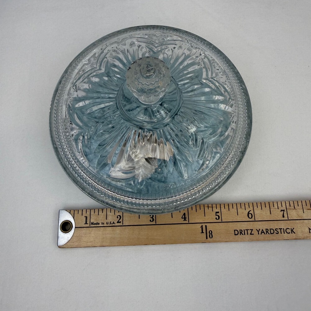 Vintage Avon Sonnet Clear Pressed Glass Lidded Powder Dish with Blue Puff - Picture 8 of 9